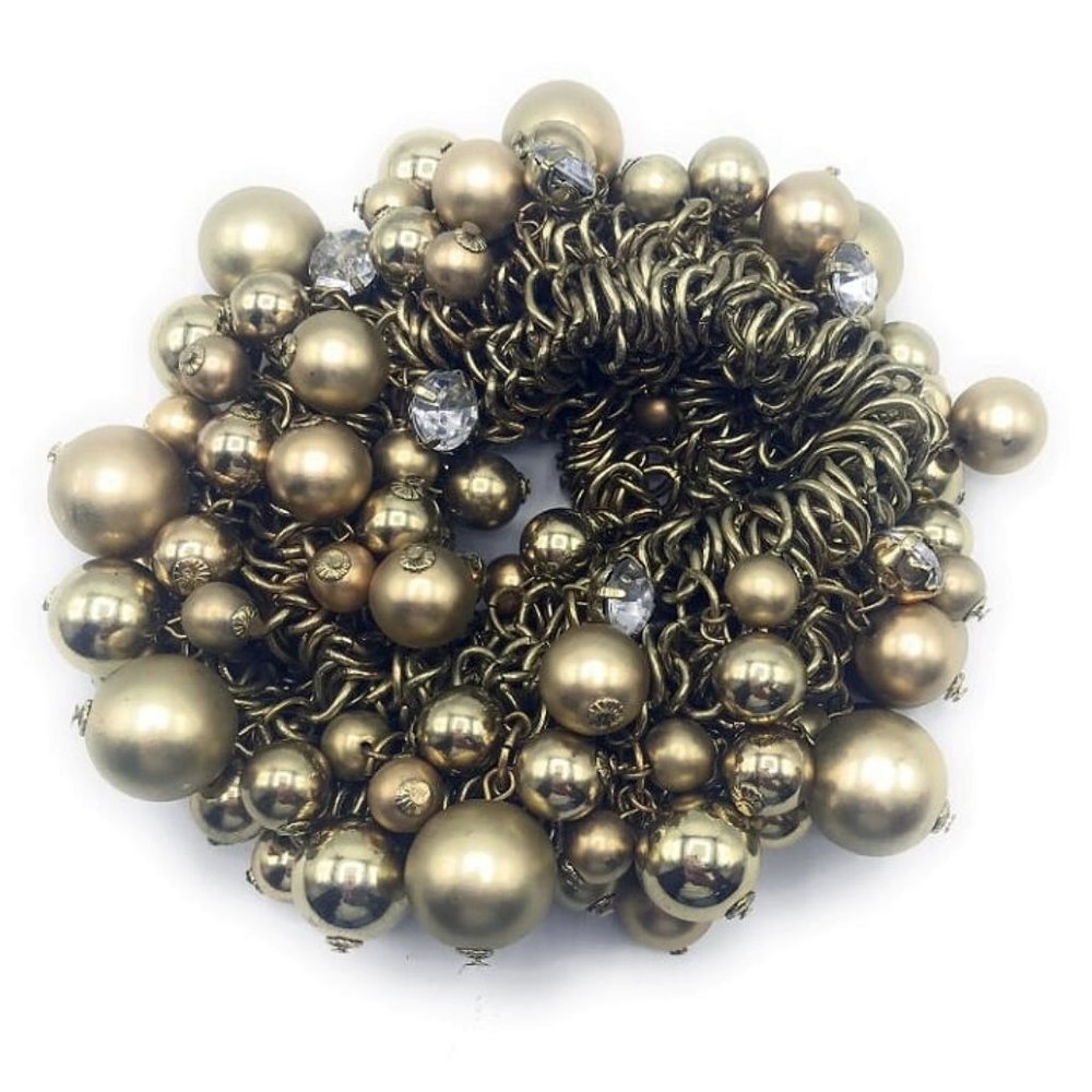 Multi Strand Bronze Pearl & Diamonds Bracelet